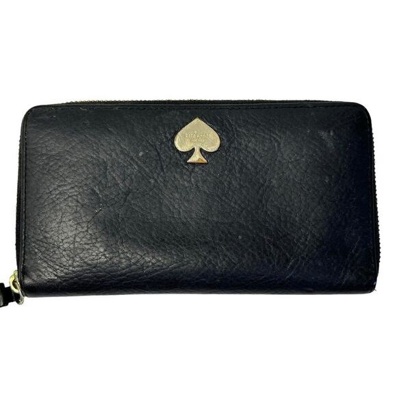 Vtg KATE SPADE New York Black Genuine Pebbled Leather Zip Around Wallet Clutch - Picture 2 of 12